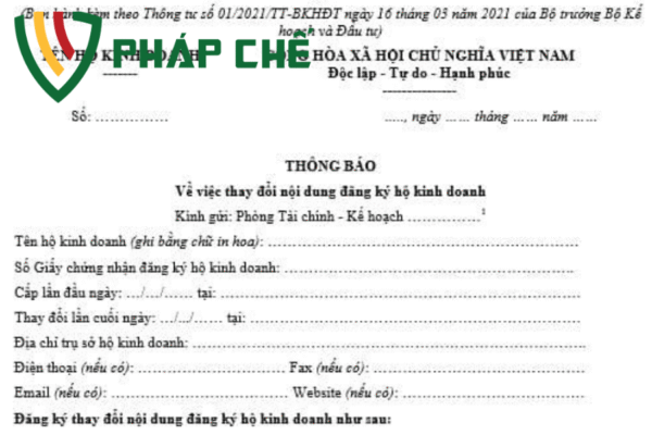 thay đổi nội dung đăng ký hộ kinh doanh