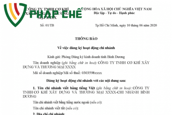 MẪU THÔNG BÁO THÀNH LẬP CHI NHÁNH CÔNG TY TNHH: HƯỚNG DẪN CHI TIẾT VÀ NHỮNG LƯU Ý QUAN TRỌNG – Góc Nhìn Từ Team Dịch Vụ Pháp Chế-Luật Thiên Mã 2 mẫu thông báo thành lập chi nhánh công ty tnhh
