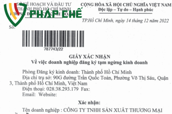giấy tạm ngưng kinh doanh